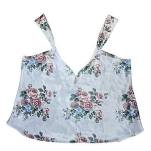 Vintage Kathryn Womens Floral Satin Cami Top Size L Coquette Cottage Boho Fairy